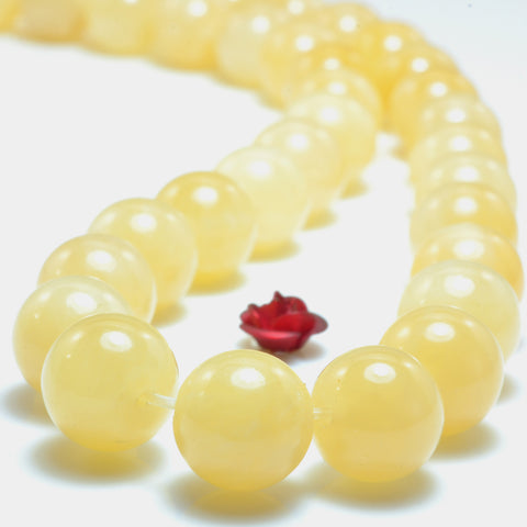 YesBeads Natural Yellow Jade smooth round loose beads wholesale gemstone jewelry 6mm-12mm 15"