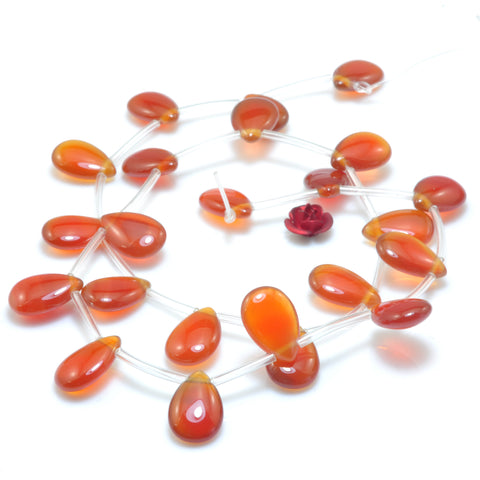 YesBeads Natural Red Agate smooth teardrop beads top drill gemstone wholesale jewelry 8x12mm 15"