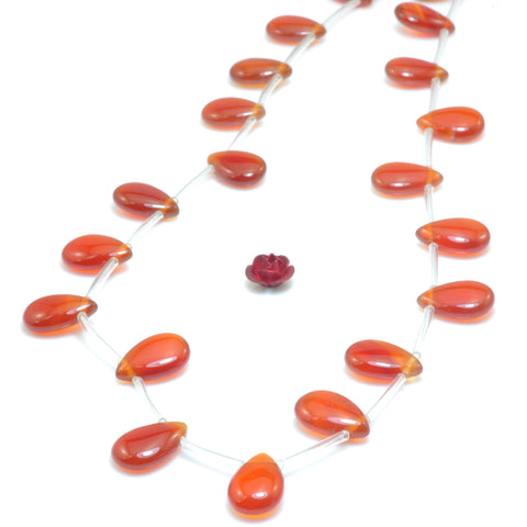YesBeads Natural Red Agate smooth teardrop beads top drill gemstone wholesale jewelry 8x12mm 15"