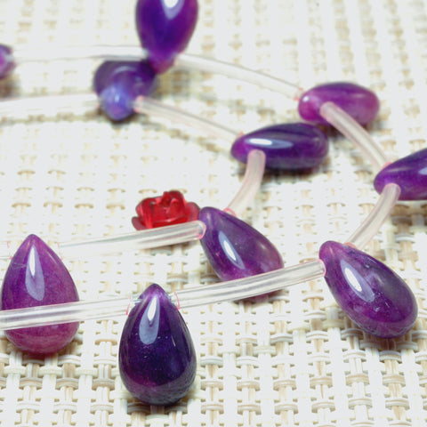 YesBeads Purple Jade smooth teardrop top sideway drill beads wholesale gemstone jewelry 8x12mm