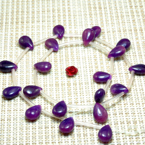 YesBeads Purple Jade smooth teardrop top sideway drill beads wholesale gemstone jewelry 8x12mm
