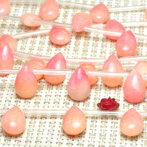 YesBeads Rose Red Jade smooth teardrop top sideway drill beads wholesale gemstone jewelry 8x12mm
