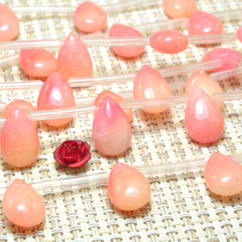 YesBeads Rose Red Jade smooth teardrop top sideway drill beads wholesale gemstone jewelry 8x12mm
