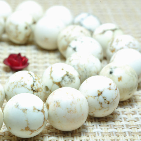 YesBeads White Turquoise smooth round loose beads wholesale gemstone jewelry 8-12mm 15"
