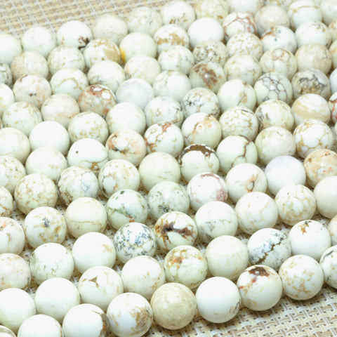 YesBeads White Turquoise smooth round loose beads wholesale gemstone jewelry 8-12mm 15"