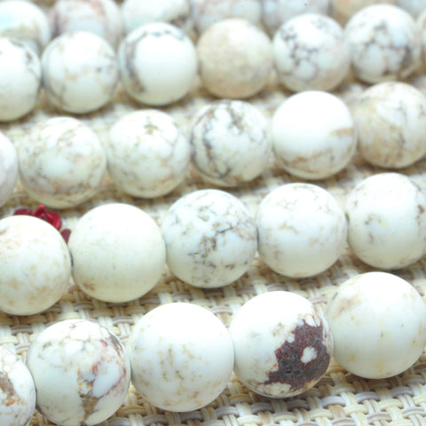 YesBeads White Turquoise matte round loose beads wholesale gemstone jewelry 8mm 10mm 15"
