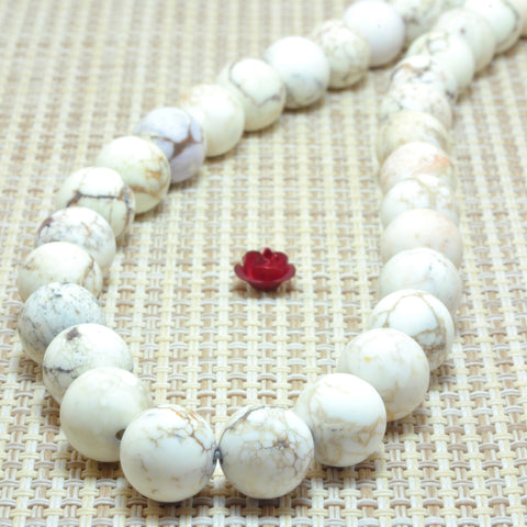 YesBeads White Turquoise matte round loose beads wholesale gemstone jewelry 8mm 10mm 15"