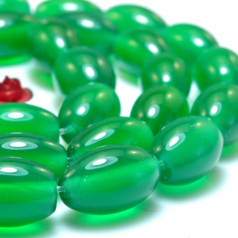 YesBeads Natural Green Agate smooth rice beads wholesale gemstone jewelry 8x12mm 15"