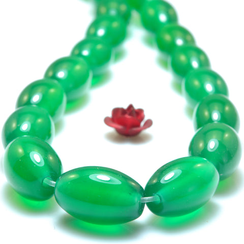 YesBeads Natural Green Agate smooth rice beads wholesale gemstone jewelry 8x12mm 15"