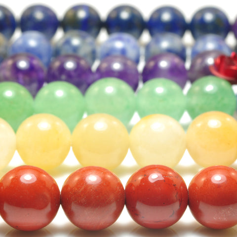 YesBeads Natural 7 Chakra stones smooth round beads wholesale mix gemstone jewelry 6mm-10mm 15"