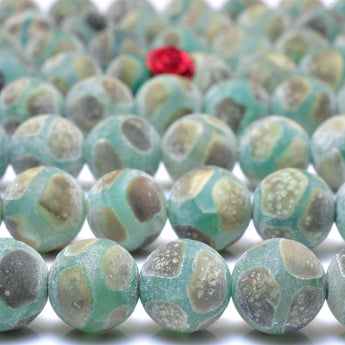 YesBeads Tibetan Agate DZI turtleback green agate matte round beads wholesale gemstone jewelry 10mm15"