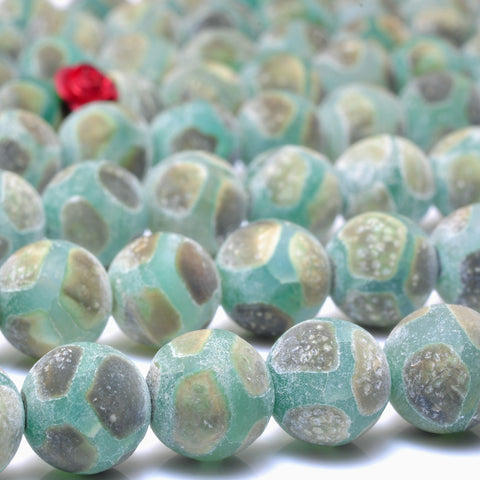 YesBeads Tibetan Agate DZI turtleback green agate matte round beads wholesale gemstone jewelry 10mm15"