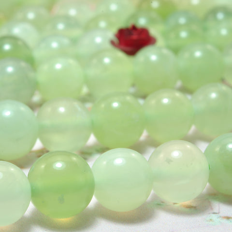 YesBeads Natural New Green Jade smooth round loose beads gemstone wholesale jewelry 6mm -12mm 15"