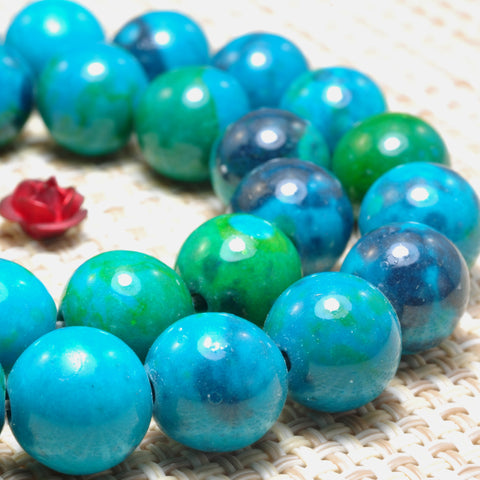 Blue Green Azurite Malachite Synthetic stone smooth round beads wholesale jewelry making 10mm