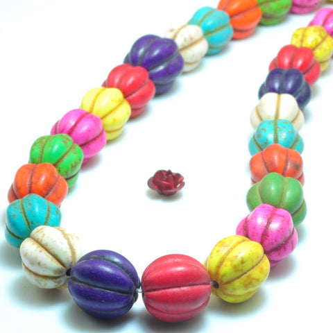 YesBeads Chinese Turquoise multicolor mix smooth pumpkin Synthetic beads wholesale jewelry 12mm 15"