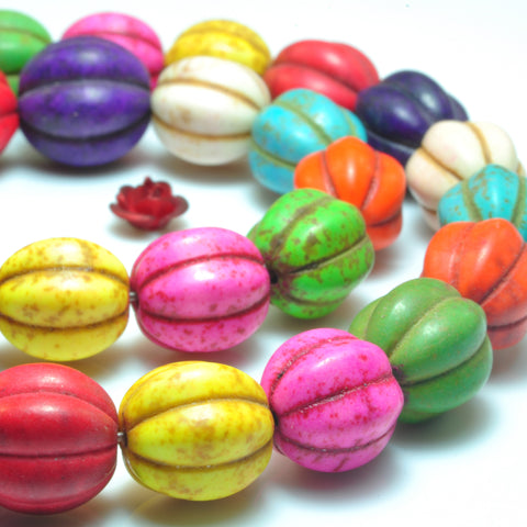 YesBeads Chinese Turquoise multicolor mix smooth pumpkin Synthetic beads wholesale jewelry 12mm 15"