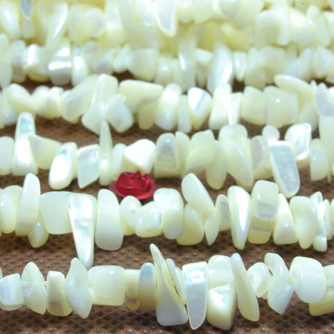 YesBeads 35 inches Natural MOP white mother of pear shell smooth pebble chip beads wholesale gemstone 5-9mm