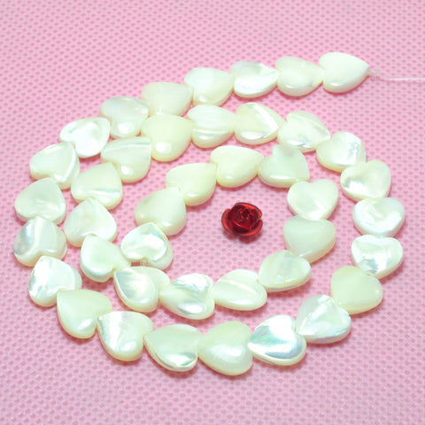 YesBeads Natural MOP white mother of pearl smooth heart beads wholesale gemstone 8mm-20mm 15"