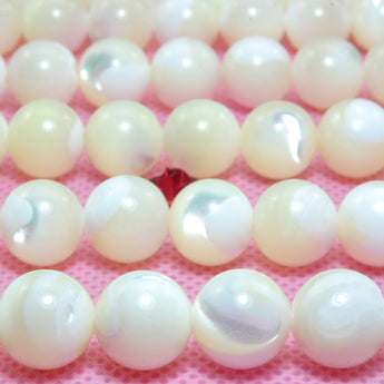 YesBeads Natural White MOP mother of pearl smooth round beads wholesale gemstone 3mm-14mm 15"