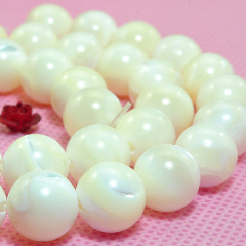 YesBeads Natural White MOP mother of pearl smooth round beads wholesale gemstone 3mm-14mm 15"