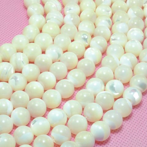 YesBeads Natural White MOP mother of pearl smooth round beads wholesale gemstone 3mm-14mm 15"