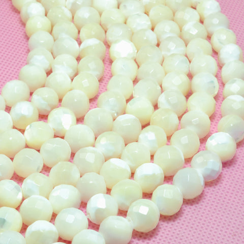 YesBeads Natural White MOP mother of pearl faceted round beads wholesale gemstone jewelry 15"