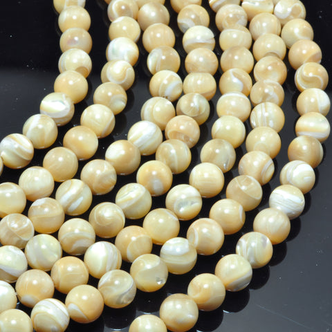 YesBeads MOP mother of pearl smooth round beads wholesale gemstone jewelry 3mm-12mm 15"