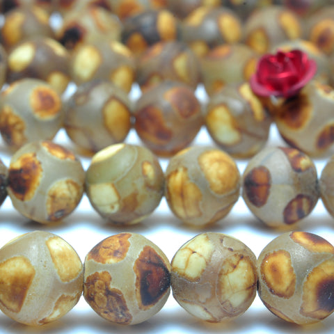 YesBeads Tibetan Agate Dzi turtleback matte round beads wholesale gemstone jewelry 8mm 15"