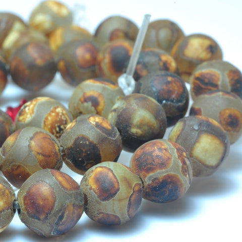YesBeads Tibetan Agate Dzi turtleback matte round beads wholesale gemstone jewelry 8mm 15"