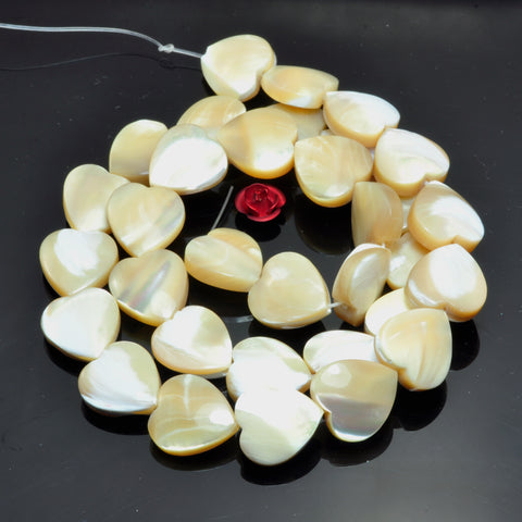 YesBeads MOP mother of pearl smooth heart beads wholesale gemstone jewelry 15"