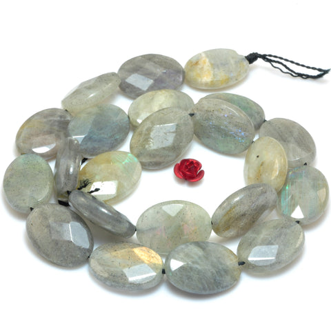 YesBeads Natural Labradorite faceted oval beads wholesale gemstone jewelry 15"