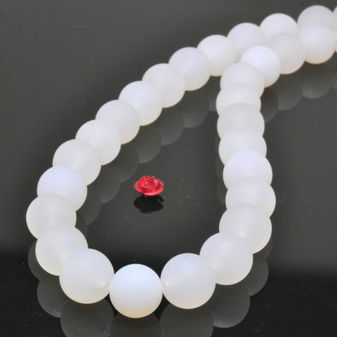 YesBeads Natural White Agate matte round beads gemstone jewelry 8mm-12mm 15"