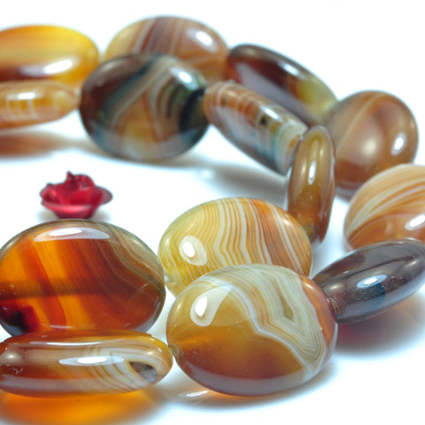 YesBeads Natural Brown Banded Agate smooth oval beads wholesale gemstone jewelry 15"