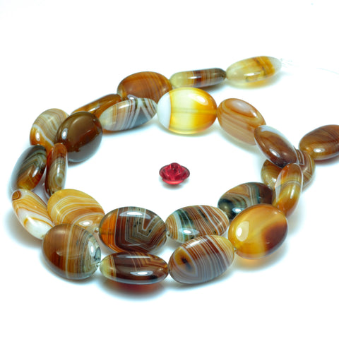 YesBeads Natural Brown Banded Agate smooth oval beads wholesale gemstone jewelry 15"