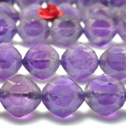 YesBeads Natural Amethyst diamond faceted round loose beads wholesale jewelry making 15"