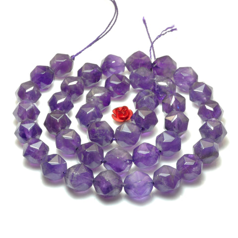 YesBeads Natural Amethyst diamond faceted round loose beads wholesale jewelry making 15"
