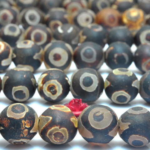 YesBeads Tibetan Agate Dzi three eyes agate matte round beads wholesale gemstone jewelry 15"