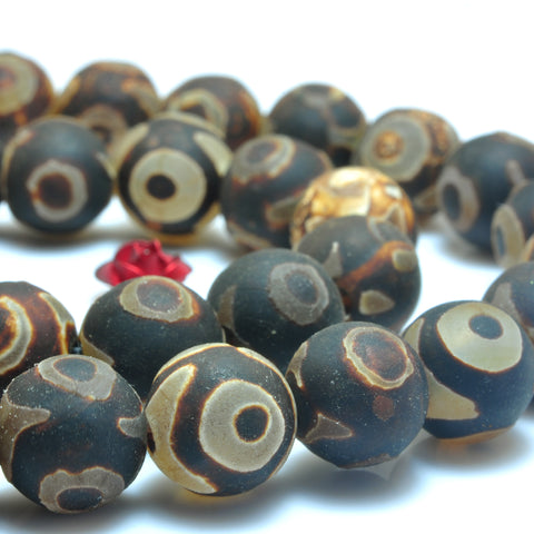 YesBeads Tibetan Agate Dzi three eyes agate matte round beads wholesale gemstone jewelry 15"