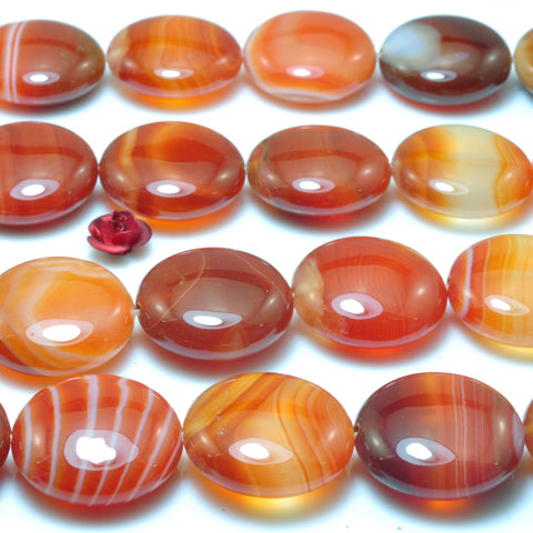 YesBeads Natural Red Banded Agate smooth coin beads wholesale gemstone jewelry 18mm 15"