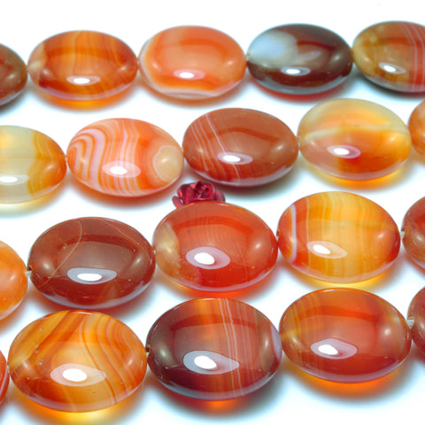 YesBeads Natural Red Banded Agate smooth coin beads wholesale gemstone jewelry 18mm 15"