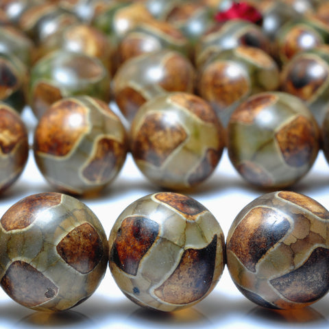YesBeads Tibetan Agate Dzi turtleback agate smooth round beads wholesale gemstone jewelry 15"