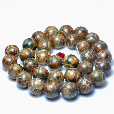 YesBeads Tibetan Agate Dzi turtleback agate smooth round beads wholesale gemstone jewelry 15"