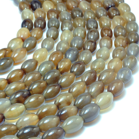 YesBeads Brown Agate smooth rice beads wholesale gemstone jewelry 8x12mm 15"