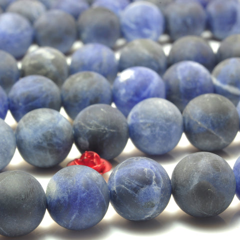 YesBeads Natural Blue Sodalite matte round loose beads gemstone wholesale jewelry 4mm-12mm 15"