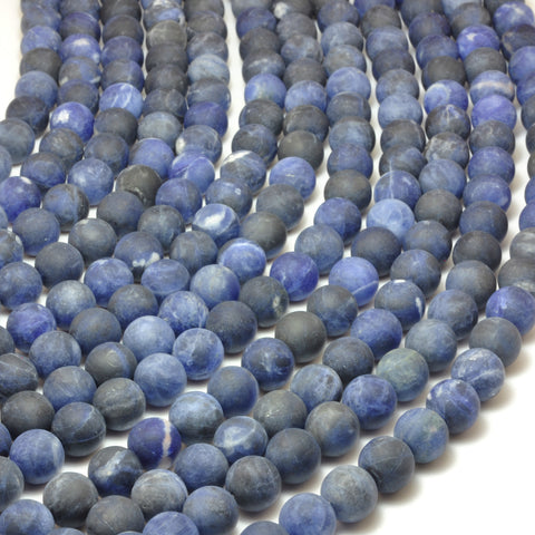 YesBeads Natural Blue Sodalite matte round loose beads gemstone wholesale jewelry 4mm-12mm 15"