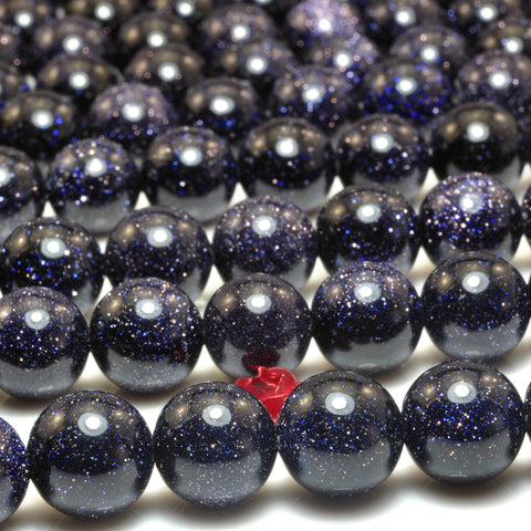 YesBeads Blue Sandstone goldstone smooth round loose beads wholesale gemstone jewelry 4mm-10mm 15"