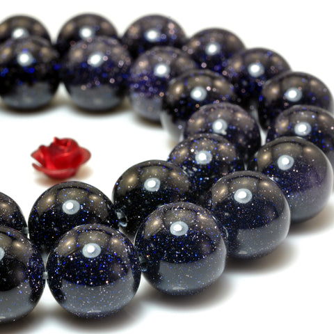 YesBeads Blue Sandstone goldstone smooth round loose beads wholesale gemstone jewelry 4mm-10mm 15"