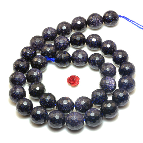 Blue Sandstone goldstone faceted round beads gemstone wholesale jewelry making stuff bracelet
