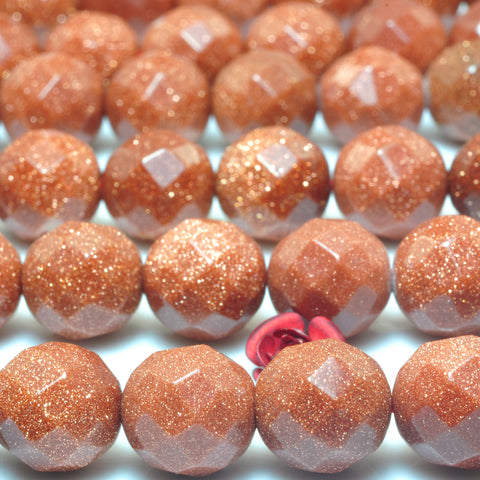 YesBeads Gold Sandstone goldstone faceted round beads gemstone wholesale jewelry 10mm 15"