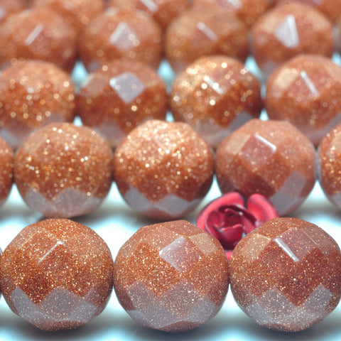 YesBeads Gold Sandstone goldstone faceted round beads gemstone wholesale jewelry 10mm 15"